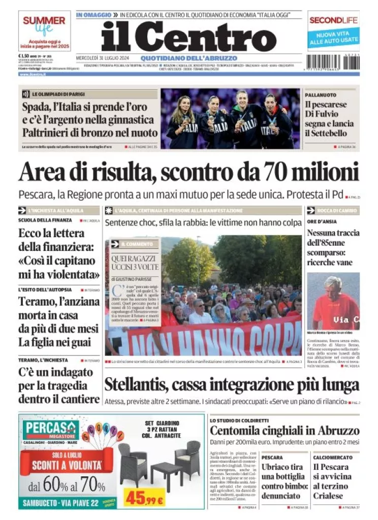 Prima-pagina-il centro-oggi-edizione-del-2024-07-31